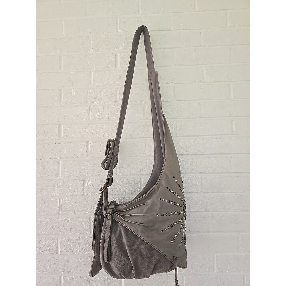 DIESEL Vintage Archive Studs Leather Cotton Shoulder Crossbody Bag Grey Y2K Rare